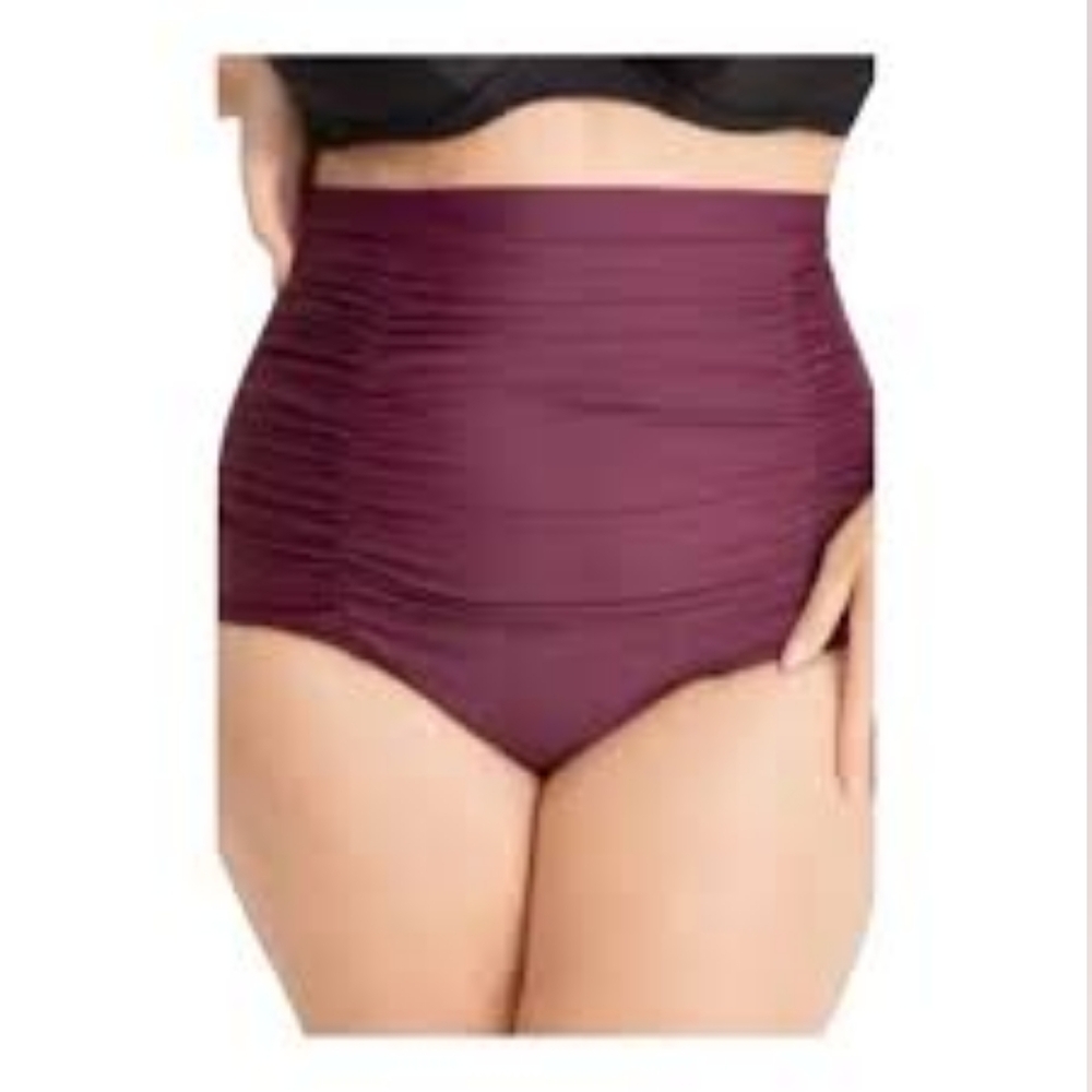 Empetua Shapermint Elegant Burgundy High-Waisted Ruched Swim Bottom Size XXL